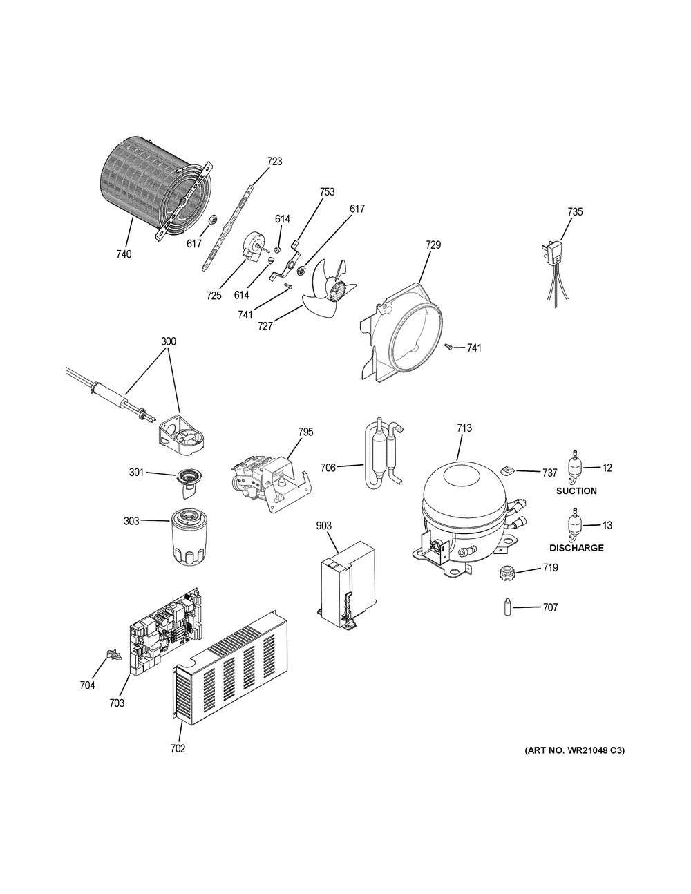 Machine Compartment Diagram and Parts List for ZIPS360NNBSS  General Electric Refrigerator