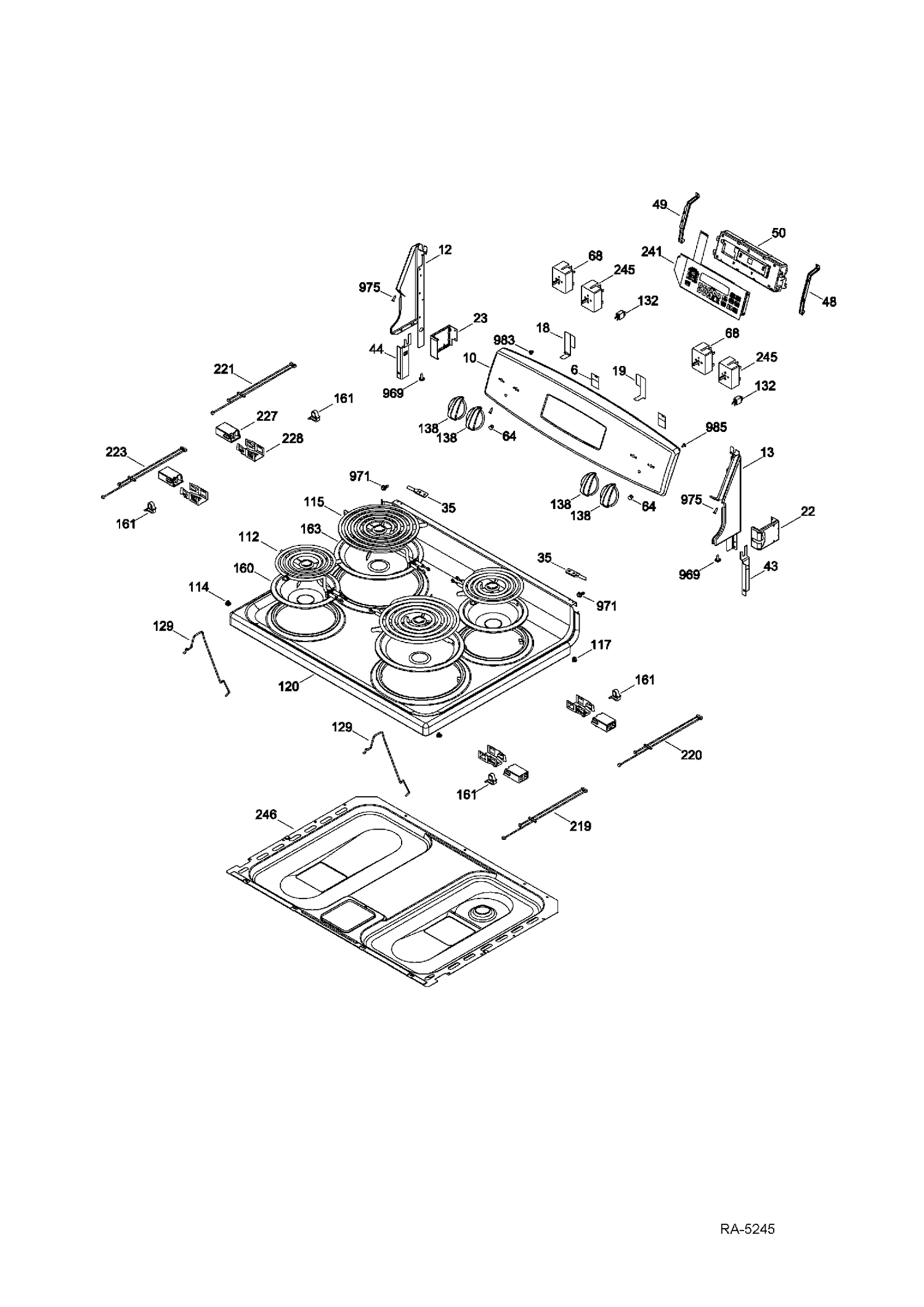 CONTROL PANEL & COOKTOP Diagram and Parts List for JCB560DF1WW  General Electric Range