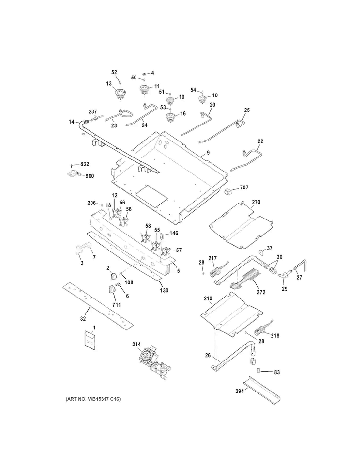 Gas & Burner Parts Diagram and Parts List for JGB750EEF3ES  General Electric Range