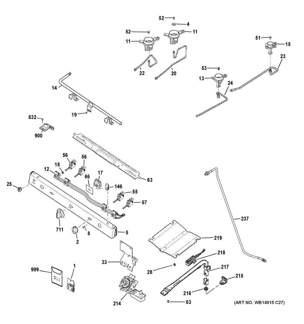 Gas & Burner Parts Diagram and Parts List for JGBS30DEK3WW  General Electric Range