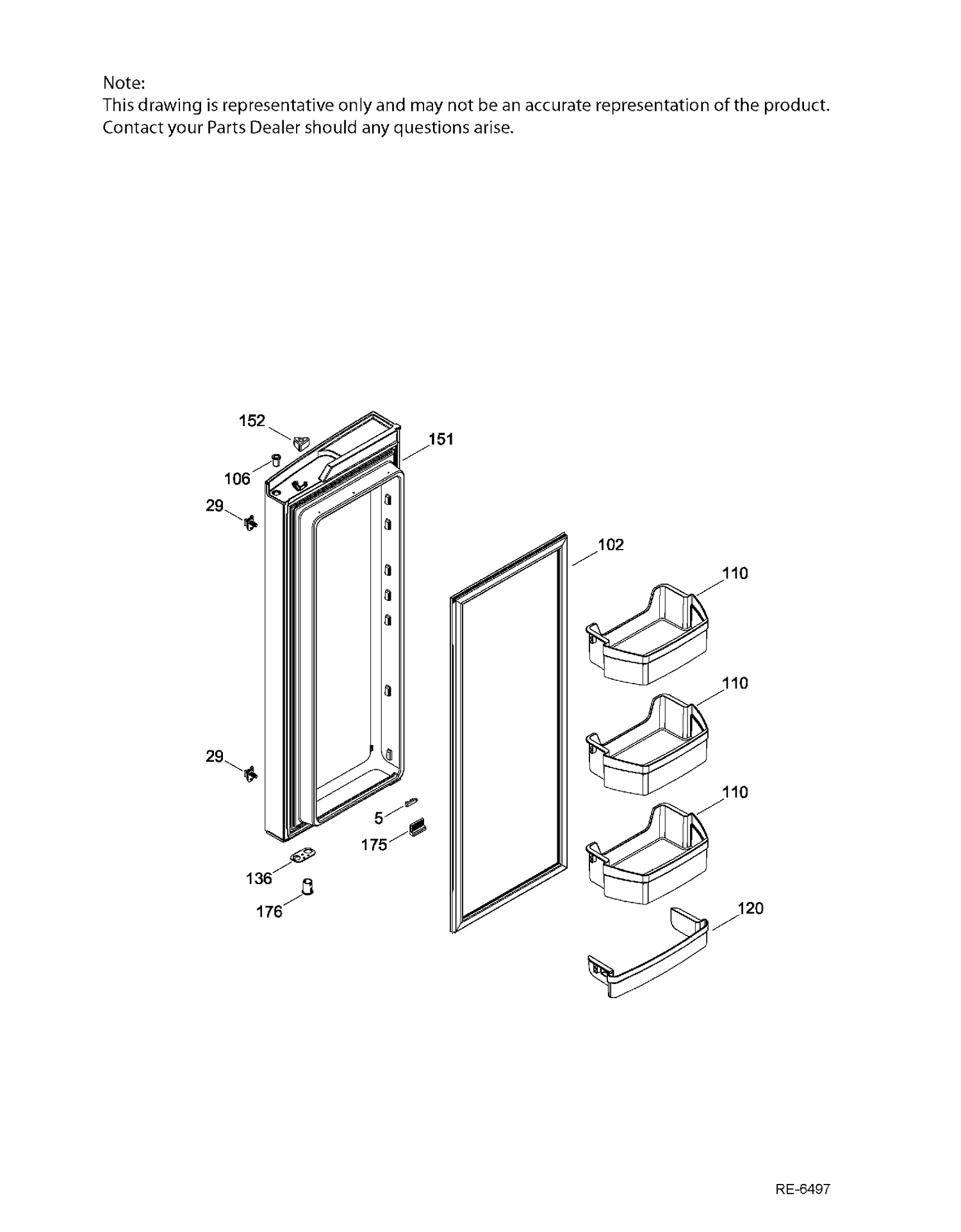 FF DOOR RH Diagram and Parts List for PFE24JSKAKSS  General Electric Refrigerator