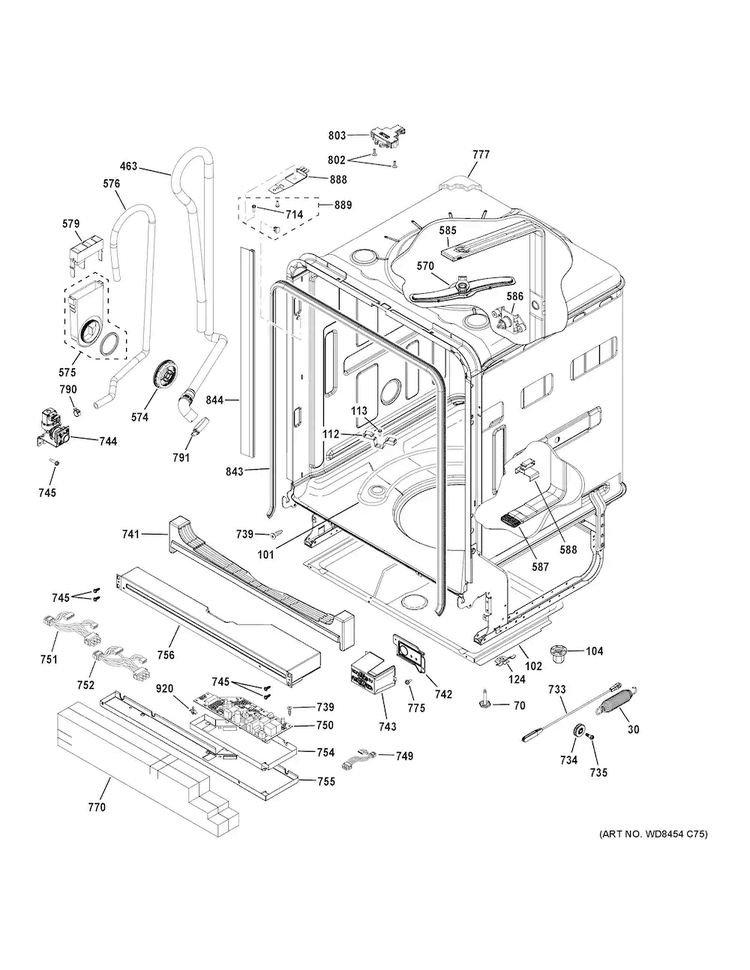 Body Parts Diagram and Parts List for GDT680SSH2SS  General Electric Dishwasher