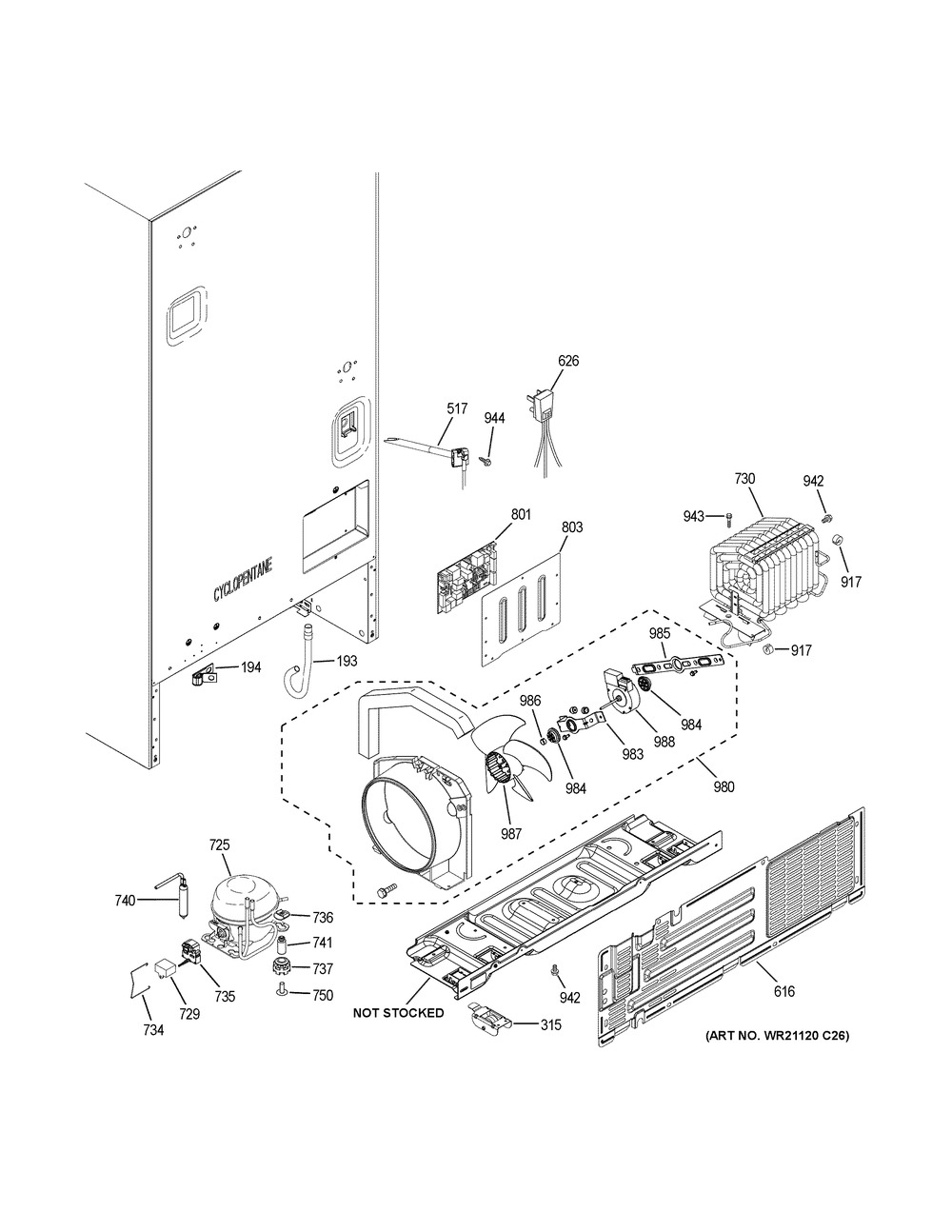 Machine Compartment Diagram and Parts List for GBE21DSKGRSS  General Electric Refrigerator