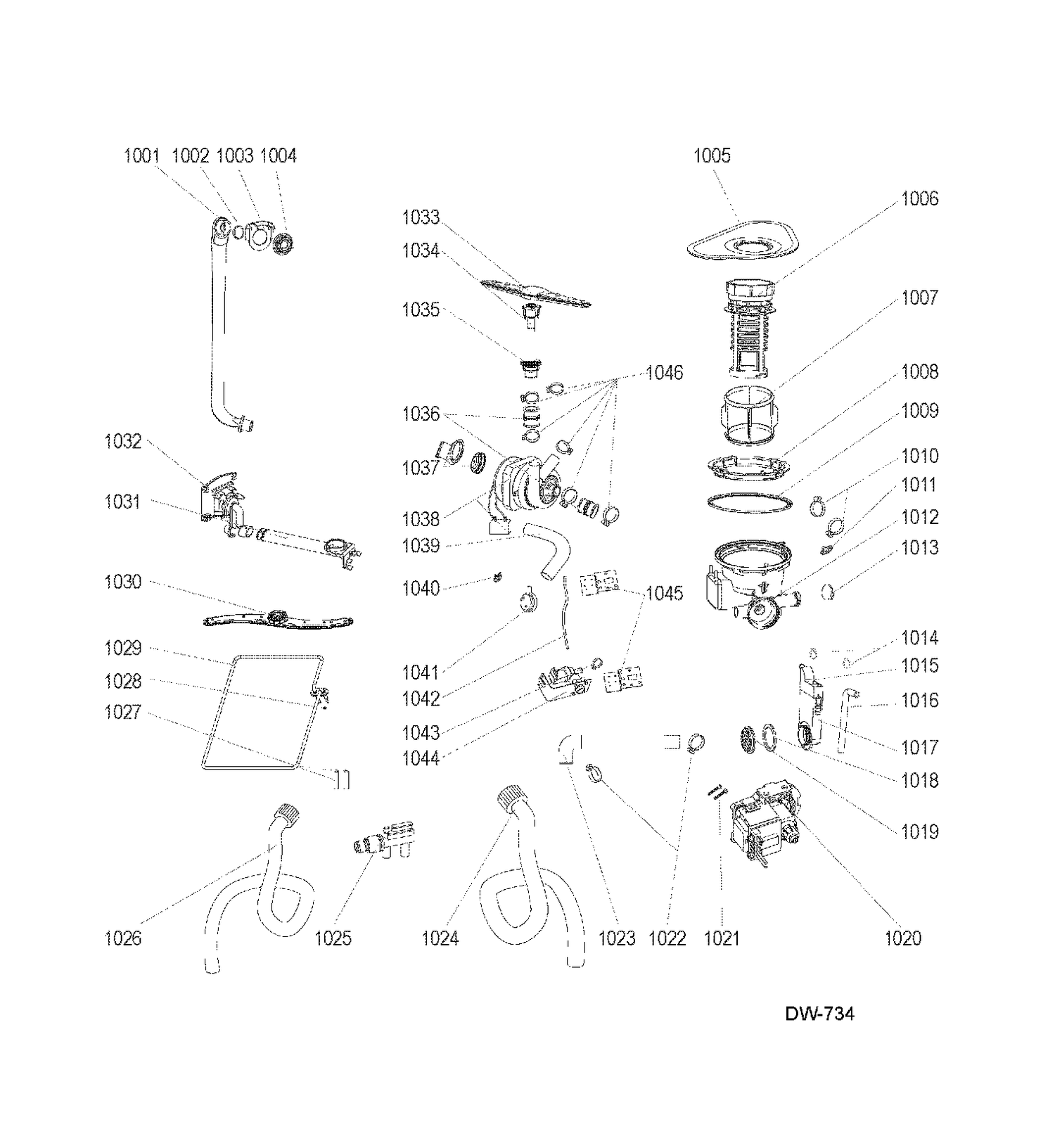 MOTOR-PUMP MECHANISM Diagram and Parts List for GSC1800V00WW  General Electric Dishwasher