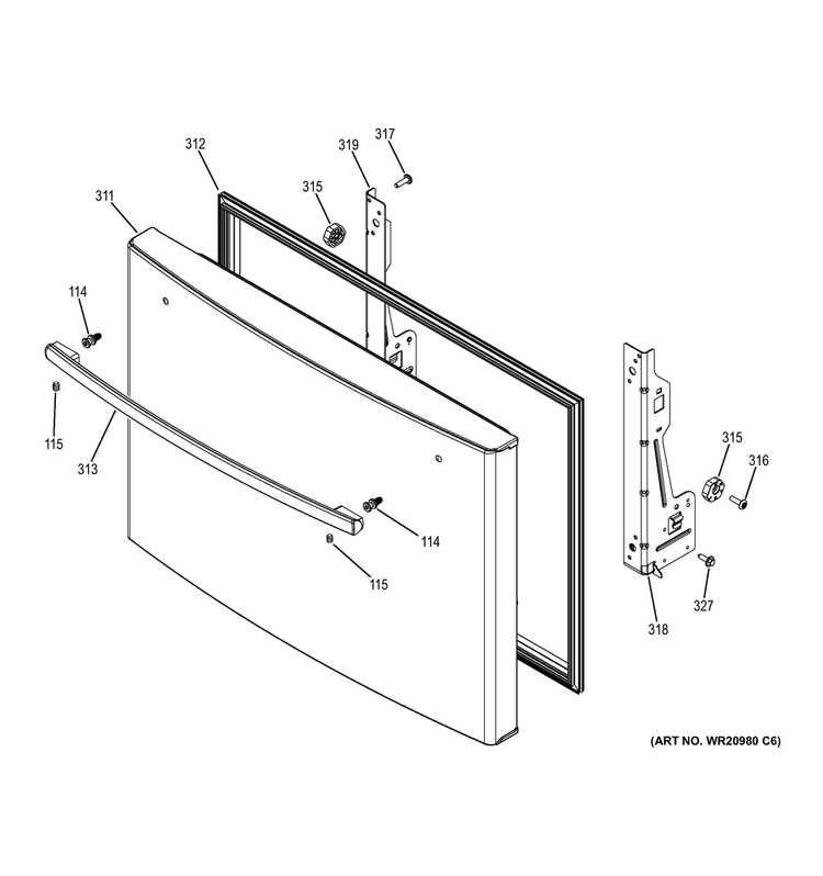 Freezer Door Diagram and Parts List for DFE28JGHFBB  General Electric Refrigerator