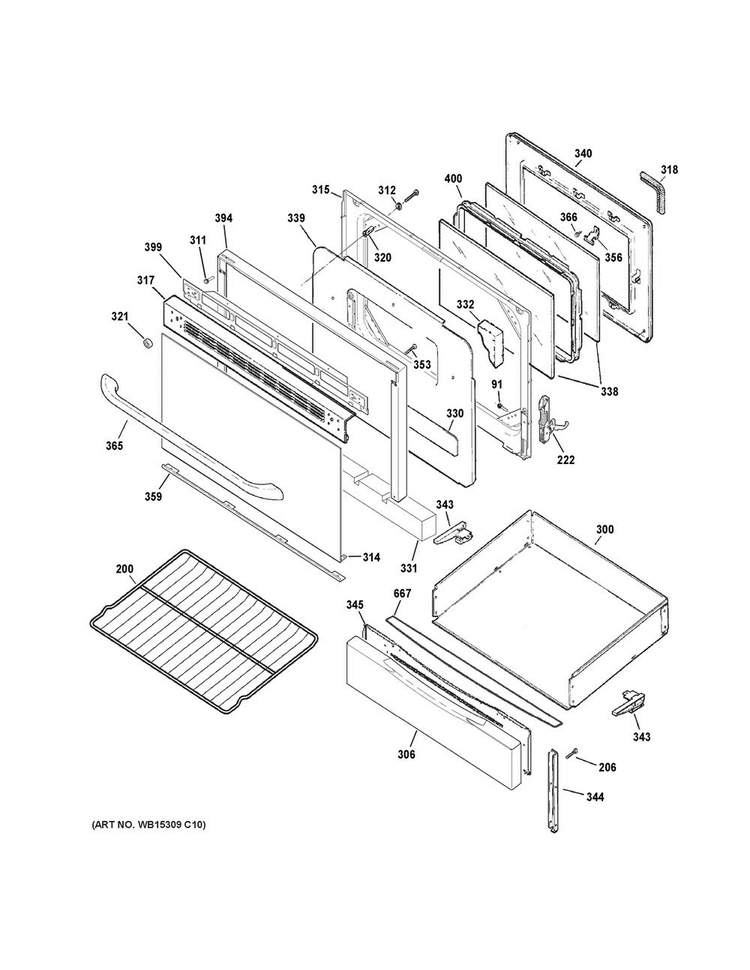 Door & Drawer Parts Diagram and Parts List for JGB640DEF4WW  General Electric Range