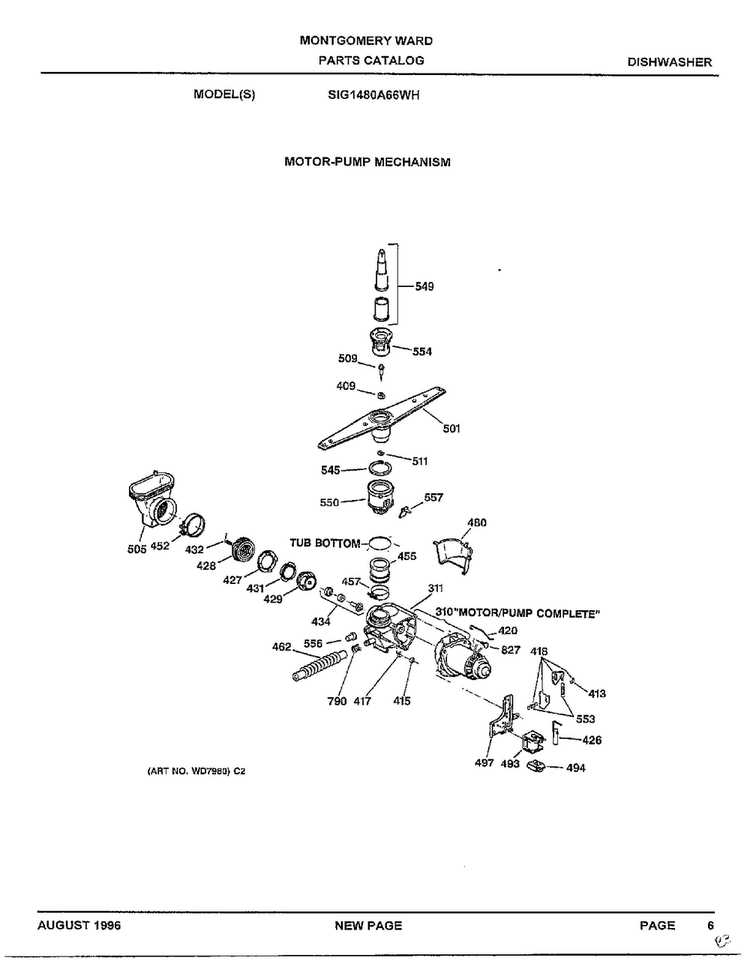Motor Pump Mechanism Diagram and Parts List for SIG1480A66WH  General Electric Dishwasher