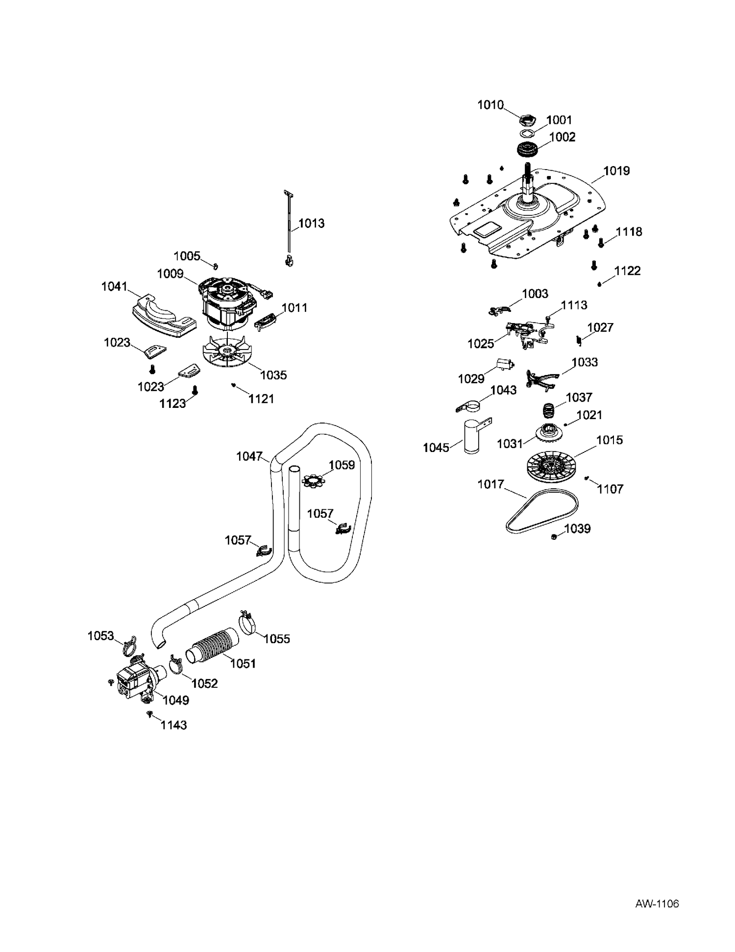 DRIVE COMPONENTS WASHER Diagram and Parts List for GUAP270EM3WW  General Electric Washer