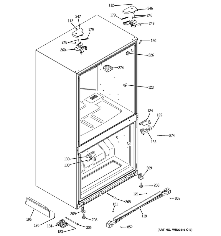 Case Parts Diagram and Parts List for GFCE1NFBFDSS  General Electric Refrigerator
