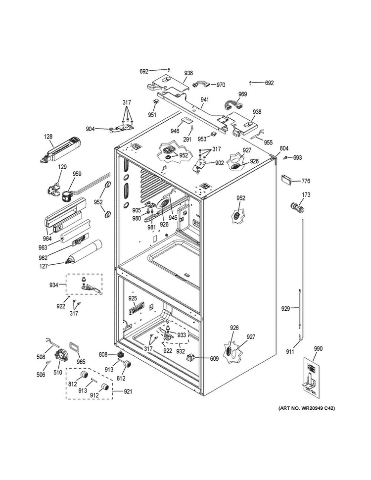 Case Parts Diagram and Parts List for CYE22USHCSS  General Electric Refrigerator