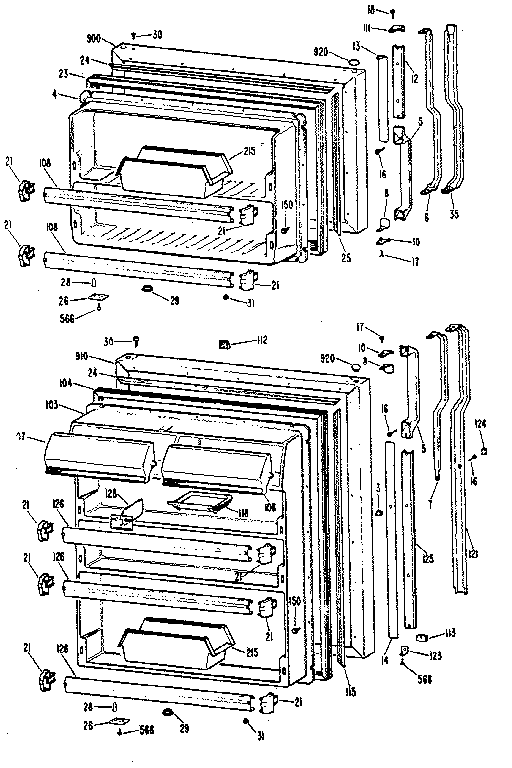 Doors Diagram and Parts List for TBX24ZKB  General Electric Refrigerator