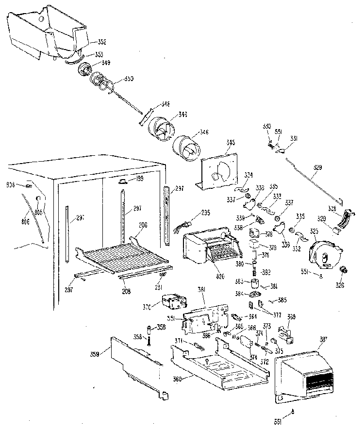 Ice Bucket Assembly Diagram and Parts List for TBX25RLF  General Electric Refrigerator