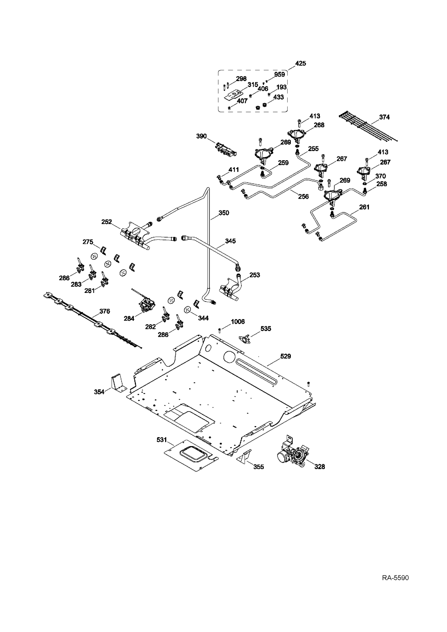 GAS & BURNER PARTS Diagram and Parts List for PC2S910SEF1SS  General Electric Range