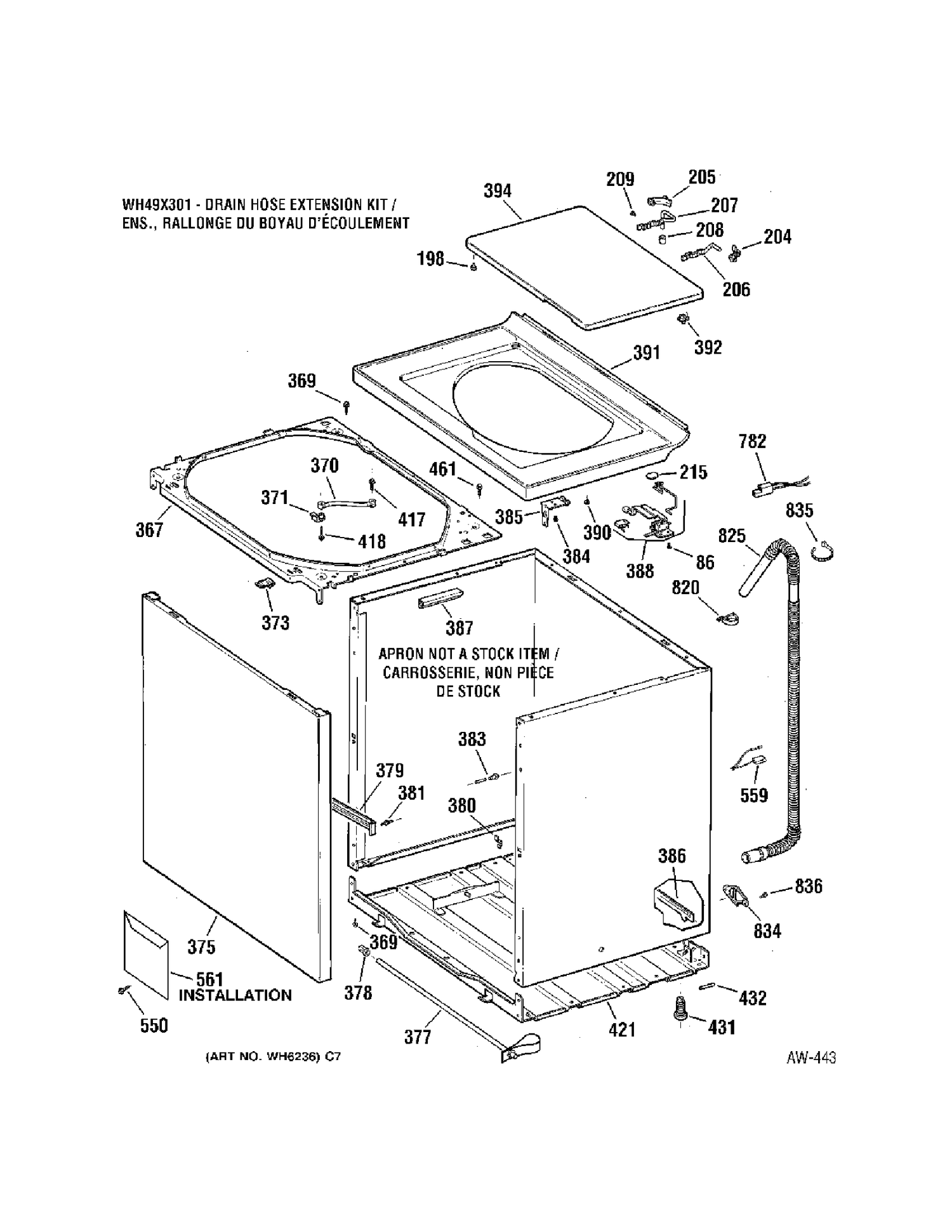 CABINET Diagram and Parts List for 56221B0WW  General Electric Washer