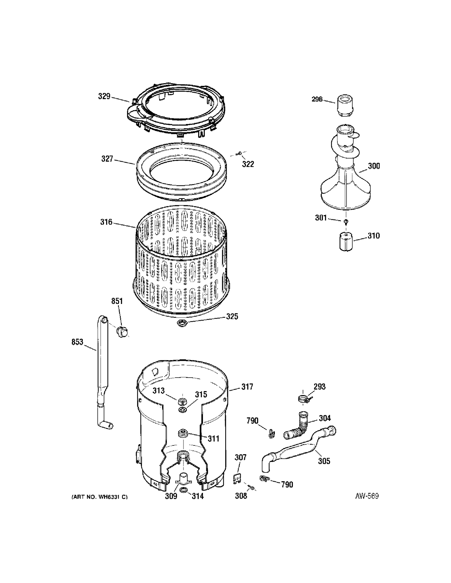 TUB Diagram and Parts List for EJRR4170E1WW  General Electric Washer