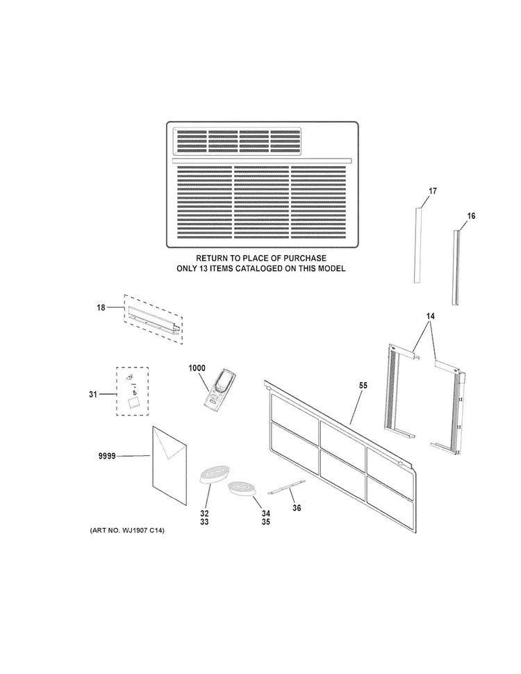 Room Air Conditioner Diagram and Parts List for AEH12AVH2  General Electric Air Conditioner