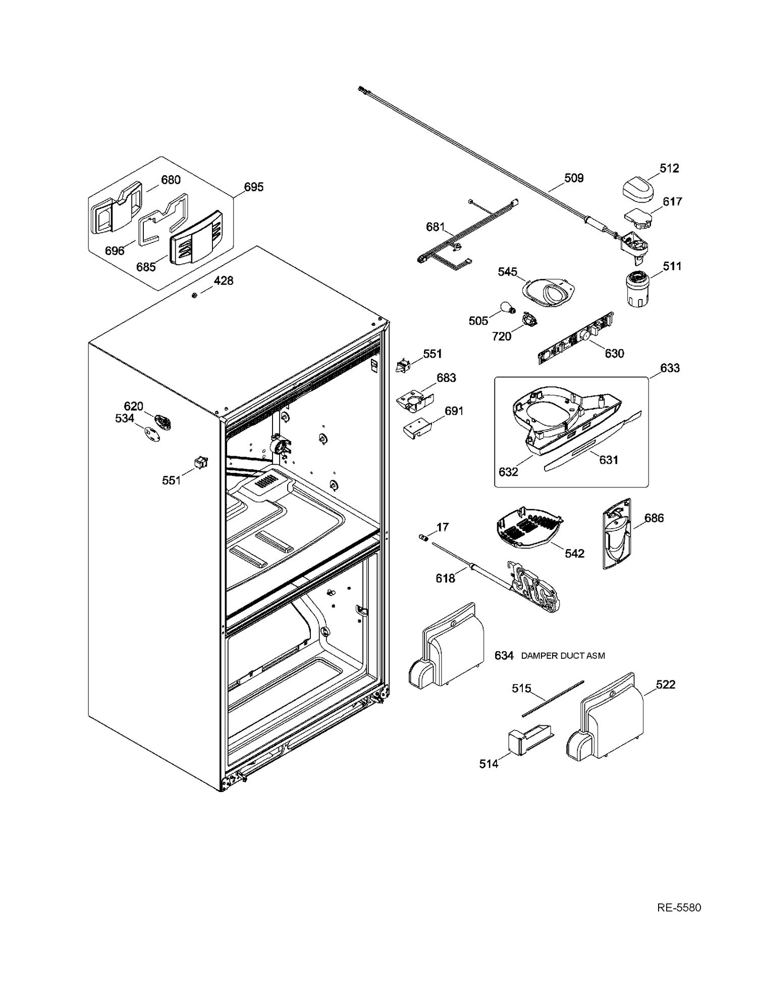 FF FUNCTIONAL PARTS Diagram and Parts List for GNE22GMEAES  General Electric Refrigerator