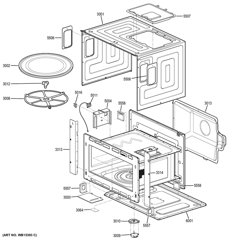 Oven Cavity Parts Diagram and Parts List for JT3800DH2BB  General Electric Microwave Oven Combo