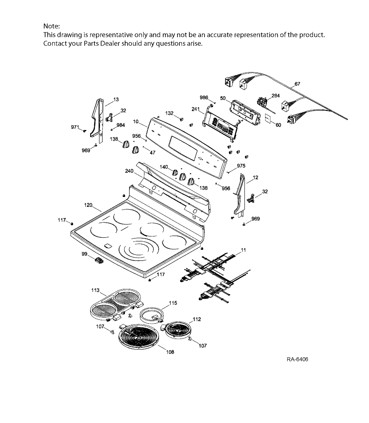 CONTROL PANEL & COOKTOP Diagram and Parts List for PCB980DF2WW  General Electric Range