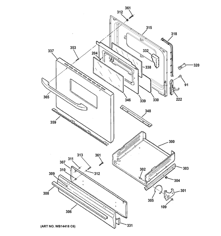 Door & Drawer Parts Diagram and Parts List for RGB526DEH2WW  Hotpoint Range