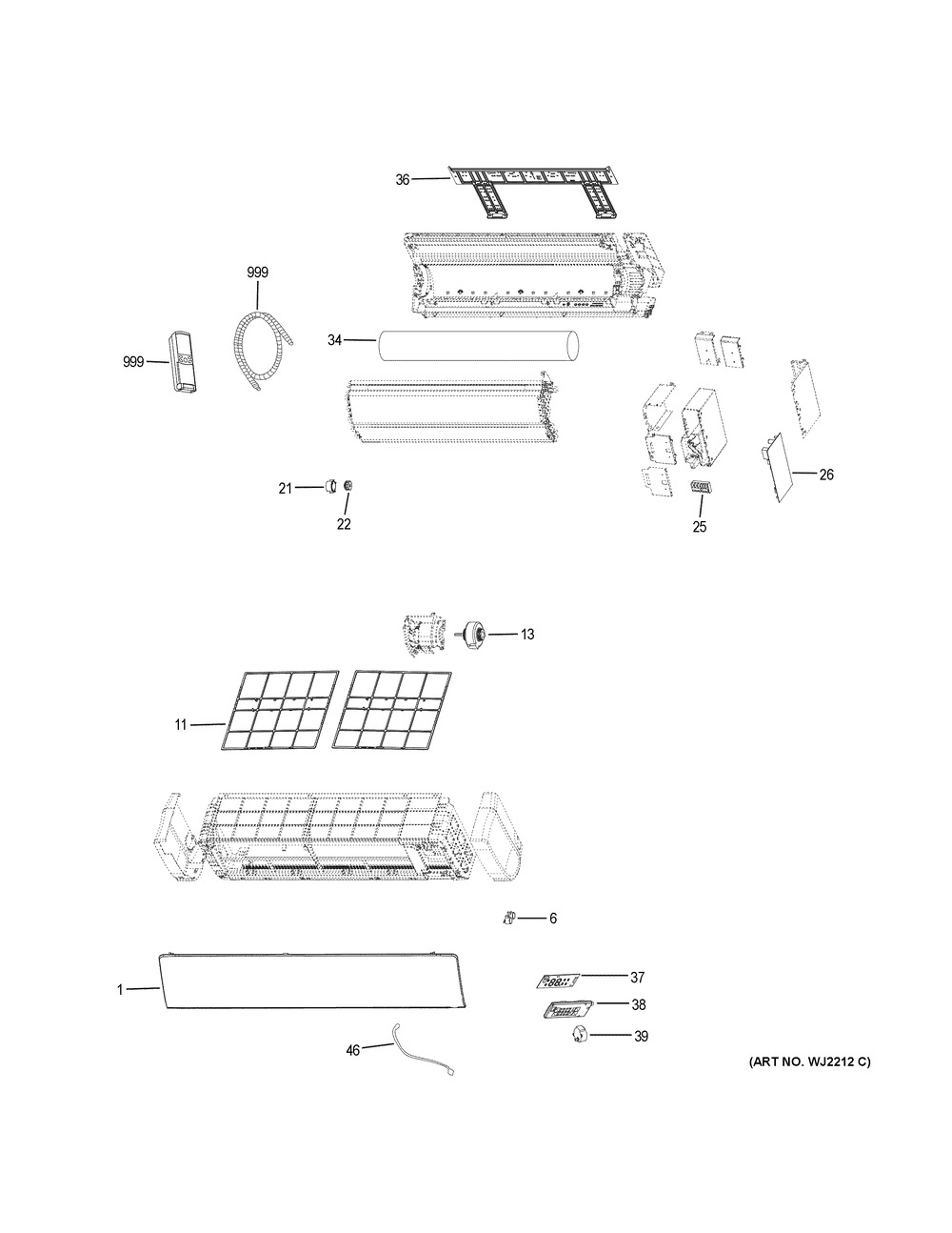 Room Air Conditioner Diagram and Parts List for HSU18VHGL-G  General Electric Air Conditioner