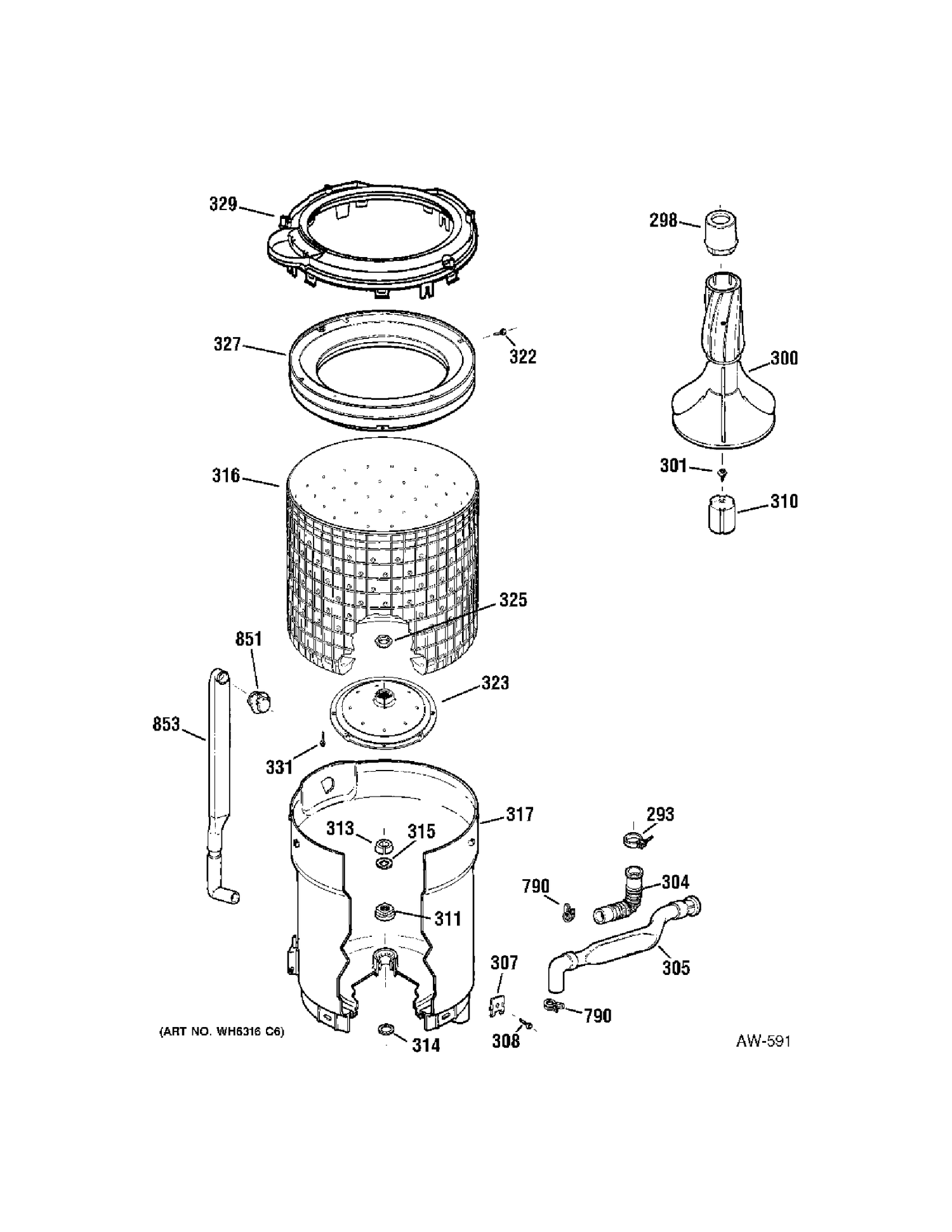 TUB GROUP Diagram and Parts List for GNSR2140B2WW  General Electric Washer