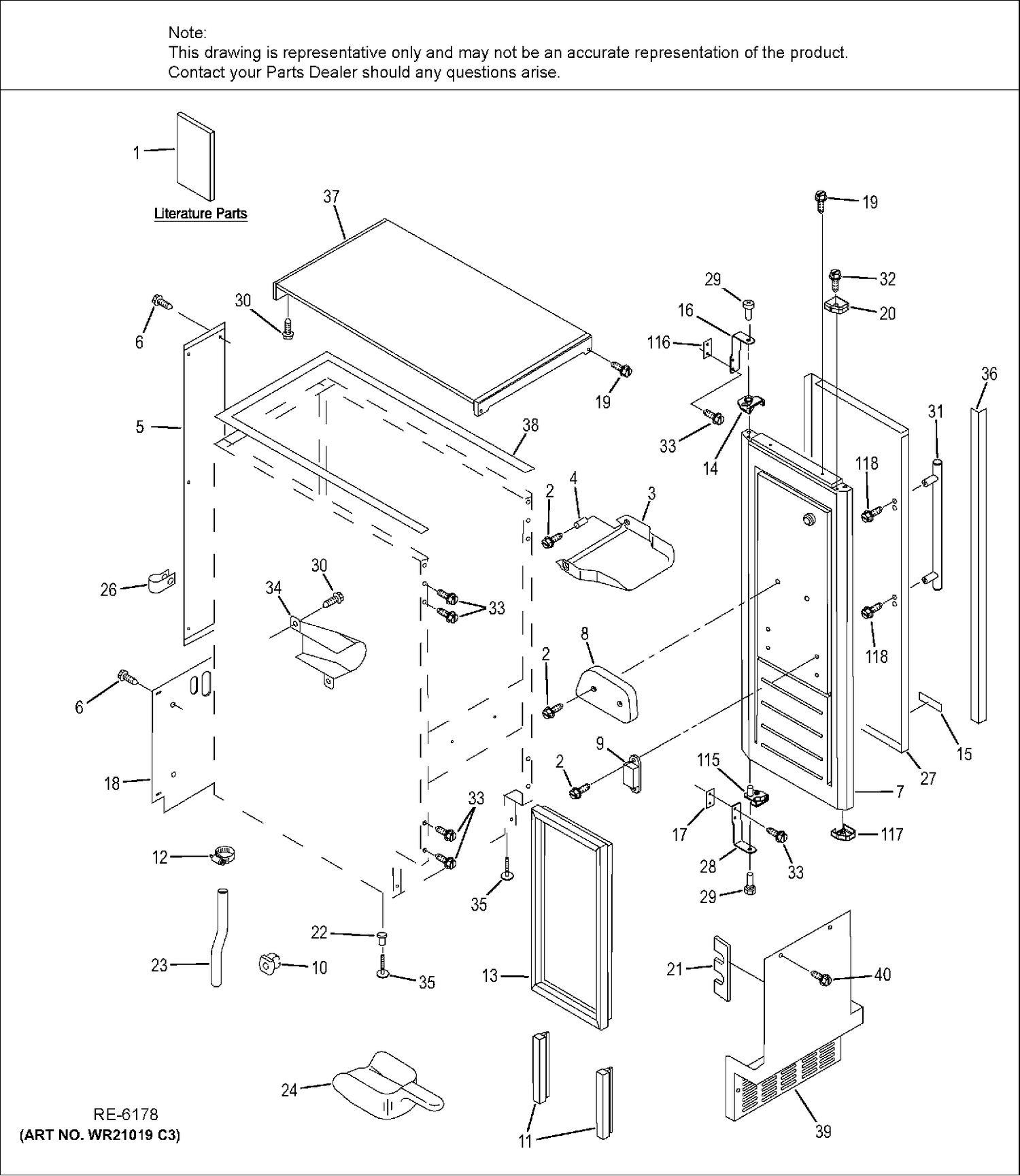 CABINET, LINER & DOOR PARTS Diagram and Parts List for ZDIS15SSHARH  General Electric Ice Maker