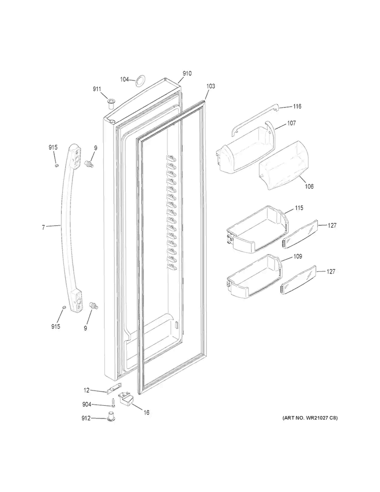 Fresh Food Door Diagram and Parts List for GSS23HGHECWW  General Electric Refrigerator