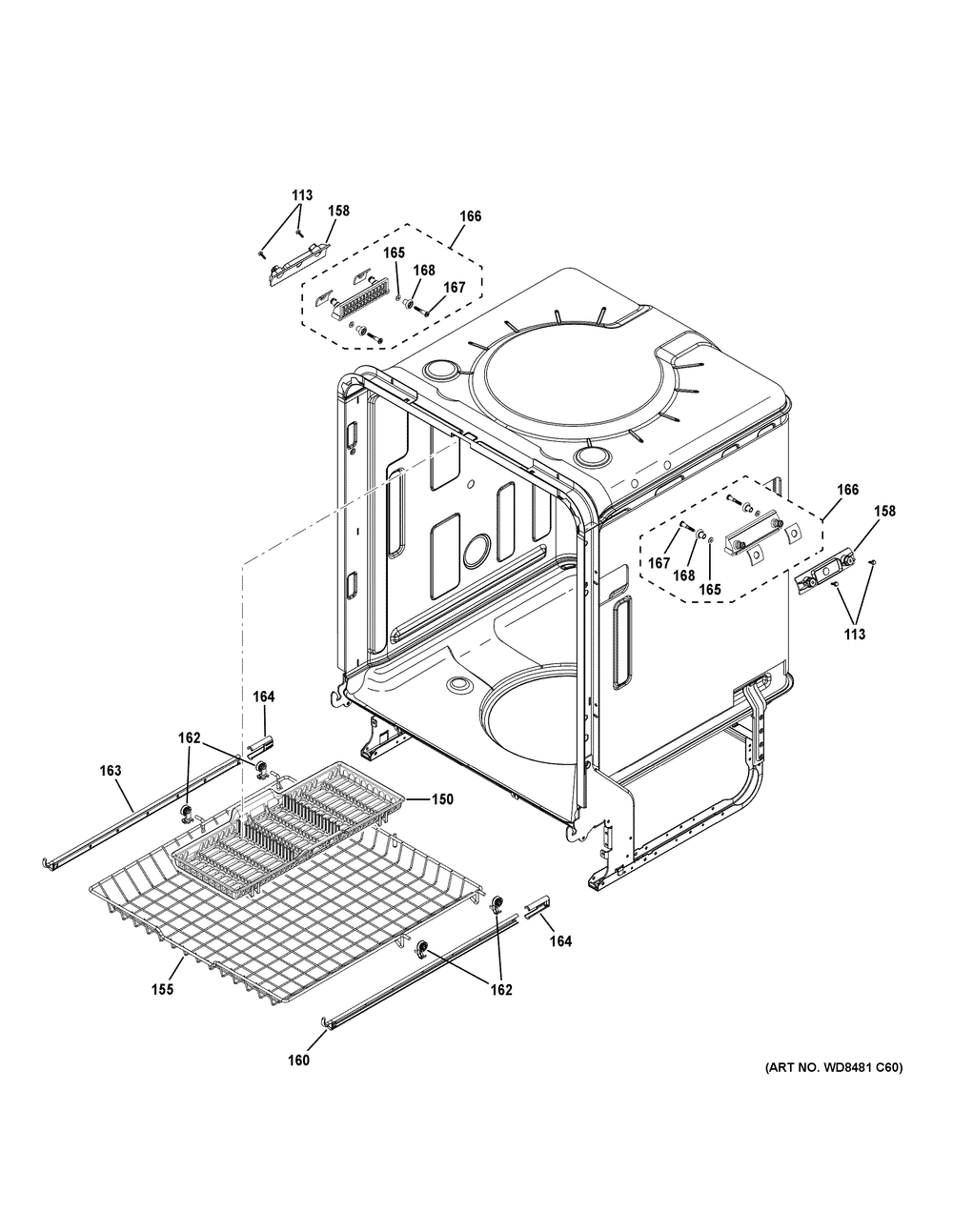 Body Parts (2) Diagram and Parts List for GDF670SYV3FS  General Electric Dishwasher