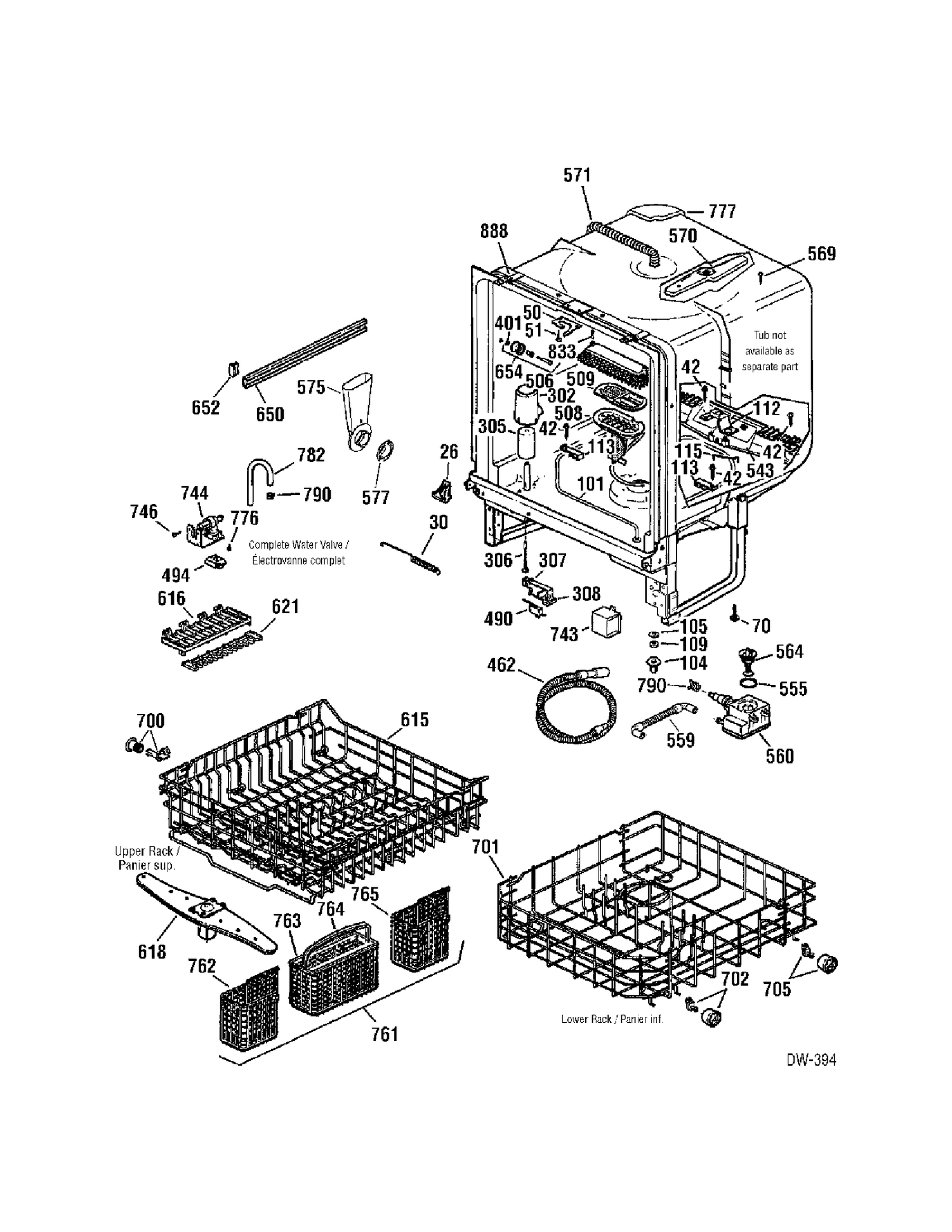 BODY PARTS Diagram and Parts List for GHDD511L00BB  General Electric Dishwasher
