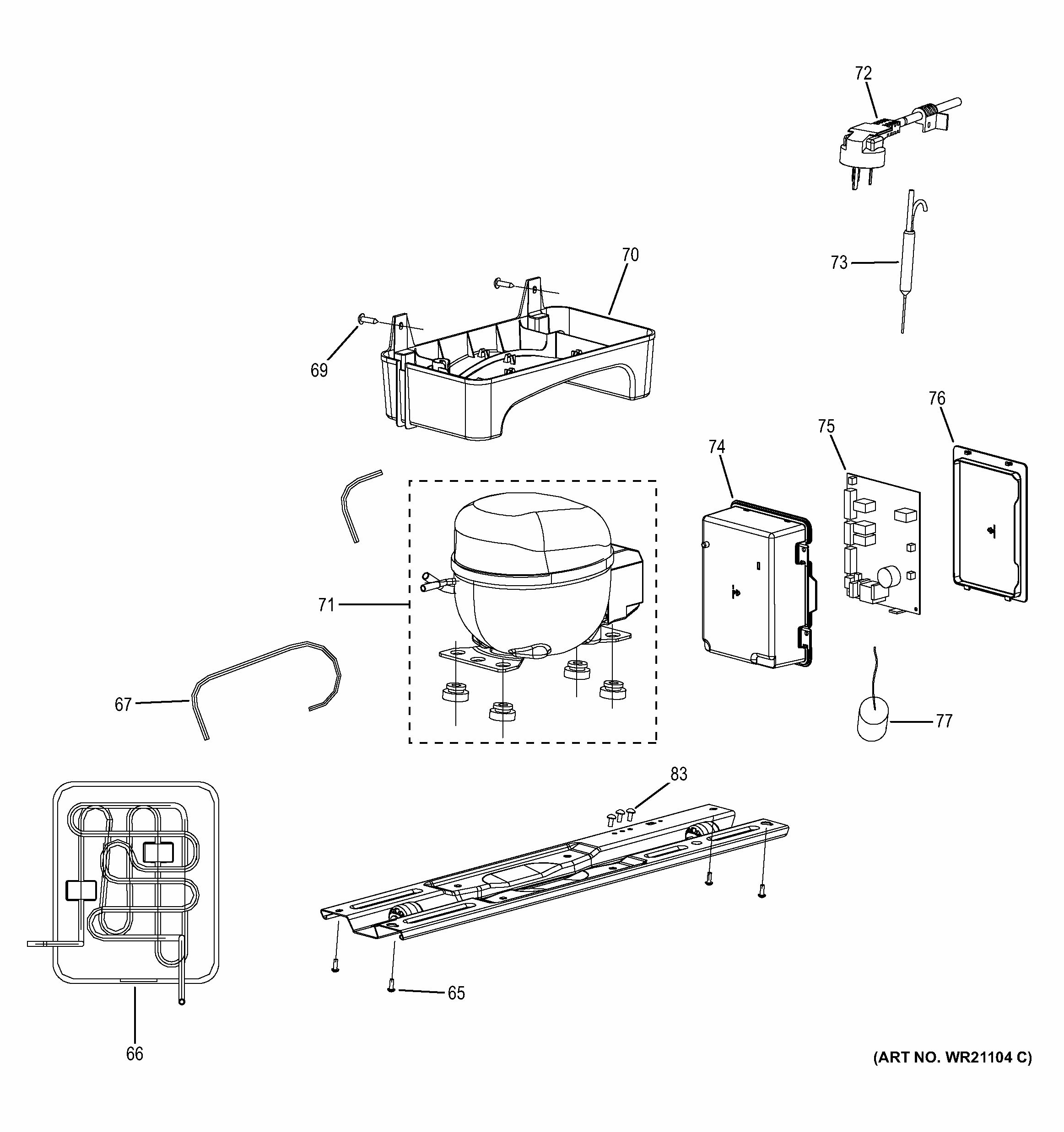 Machine Compartment Diagram and Parts List for GBE10ESJASB  General Electric Refrigerator