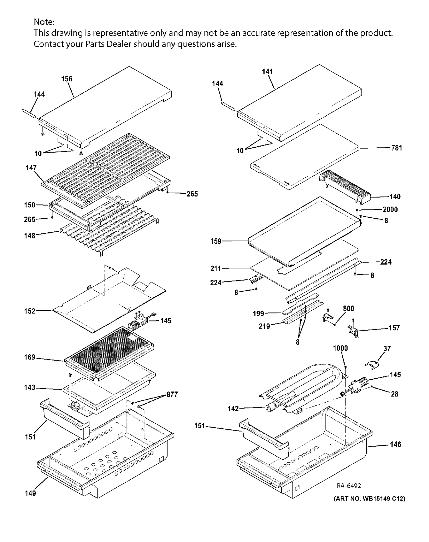 GRILL & GRIDDLE ASM Diagram and Parts List for ZDP484NGP8SS  General Electric Range