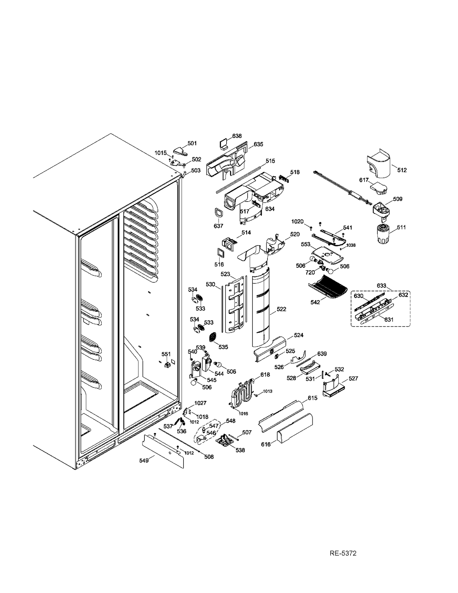 FF FUNCTIONAL PARTS Diagram and Parts List for PSC23MGTDWW  General Electric Refrigerator