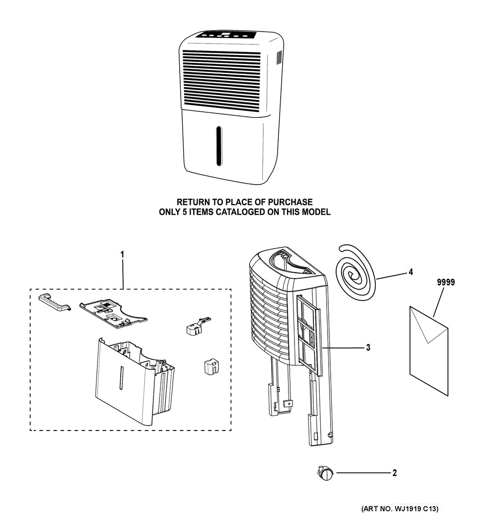 Dehumidifier Diagram and Parts List for APHL50LBW1  General Electric Dehumidifier