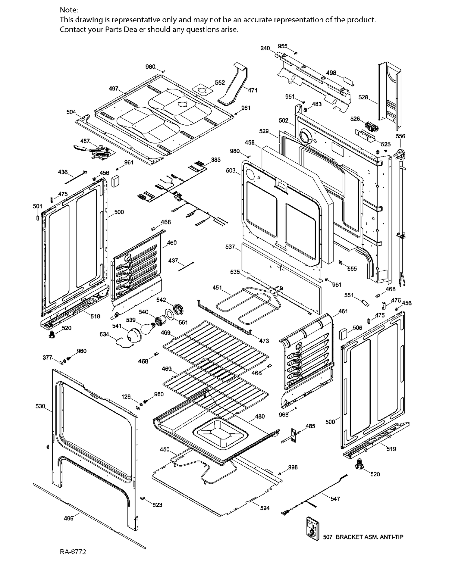 BODY PARTS Diagram and Parts List for JCB630EK1ES  General Electric Range