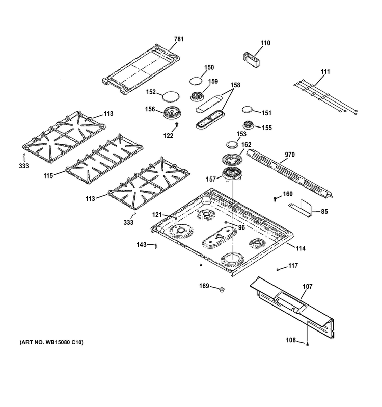 Control Panel & Cooktop Diagram and Parts List for CGS985SET7SS  General Electric Range