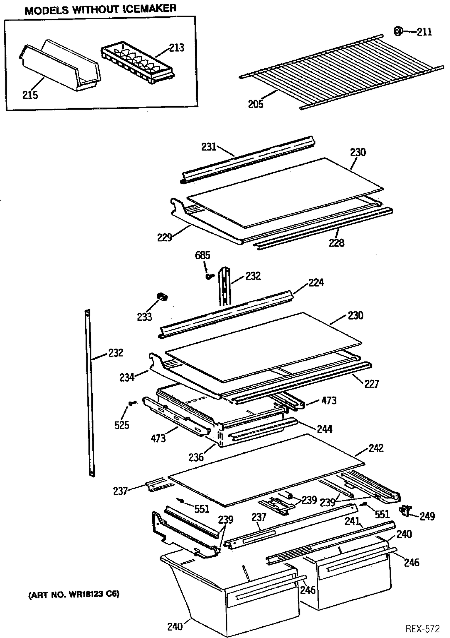 SHELF PARTS Diagram and Parts List for CTX21G1XBRAA  General Electric Refrigerator
