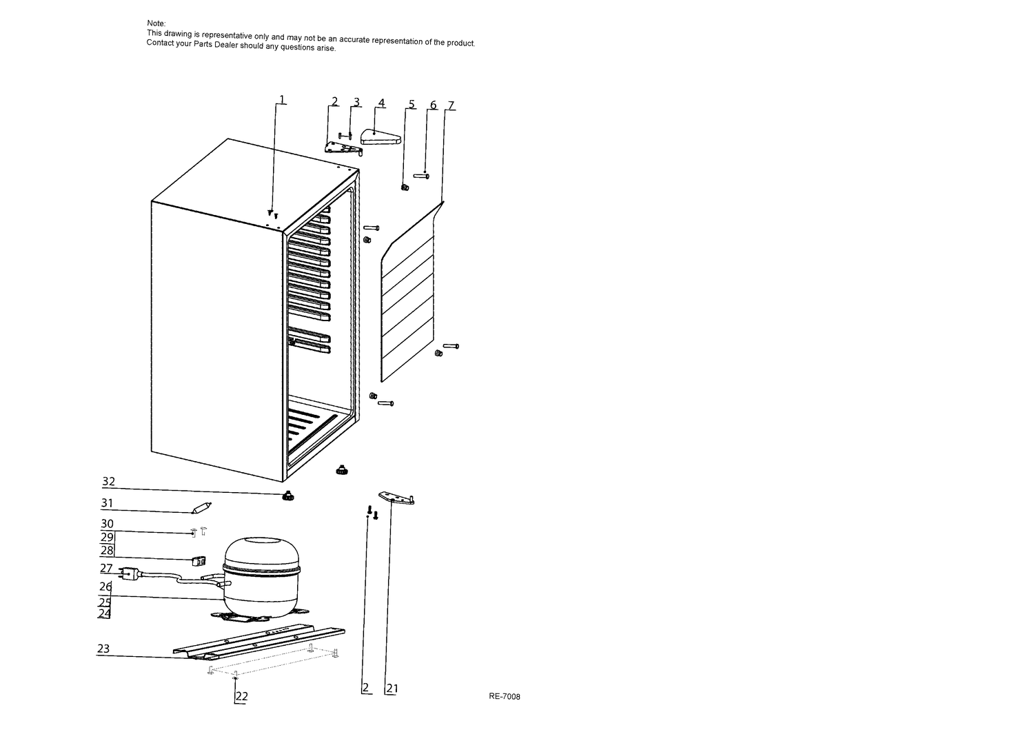 CABINET Diagram and Parts List for HC32SA42SW  General Electric Refrigerator