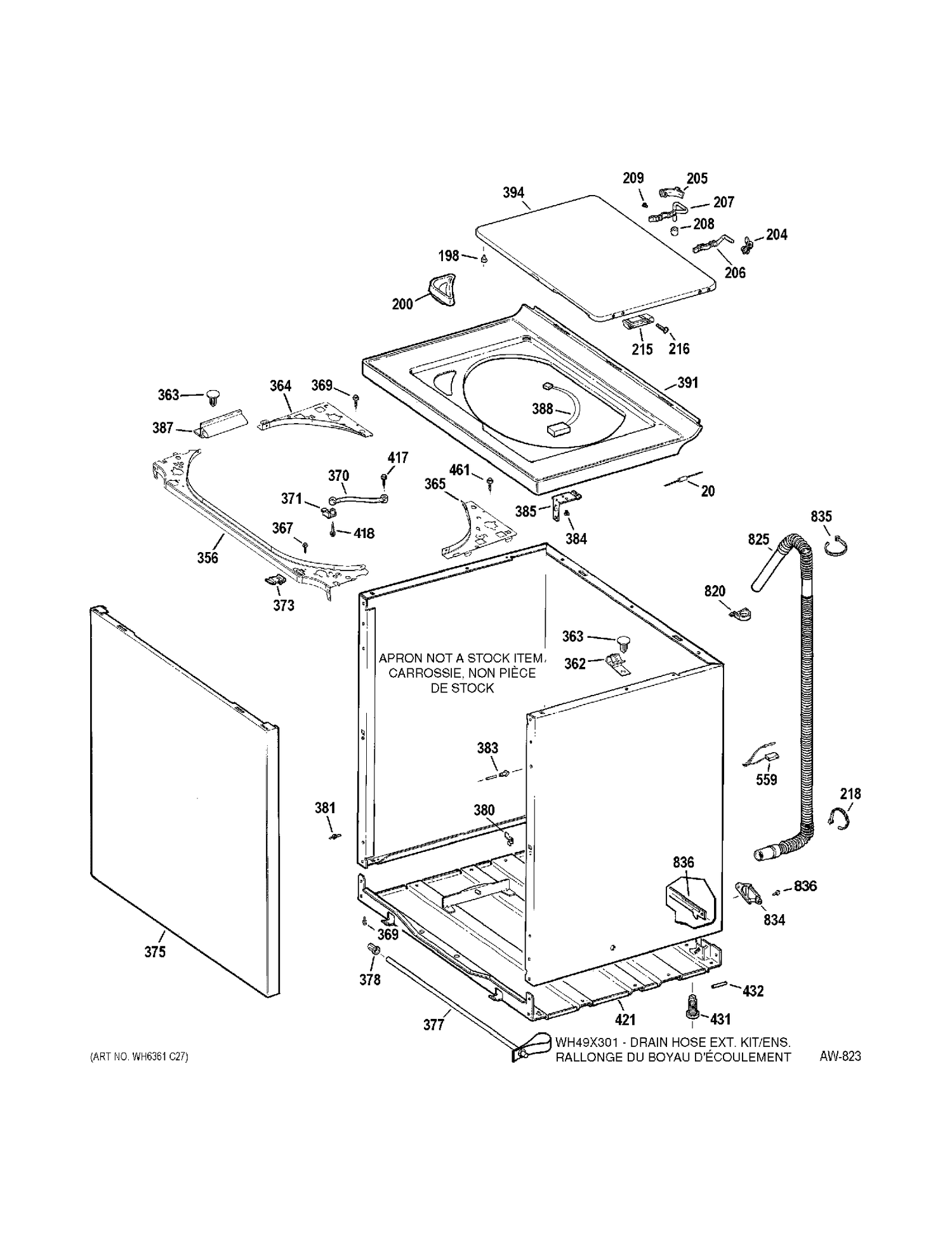 CABINET Diagram and Parts List for 58971K3WW  General Electric Washer