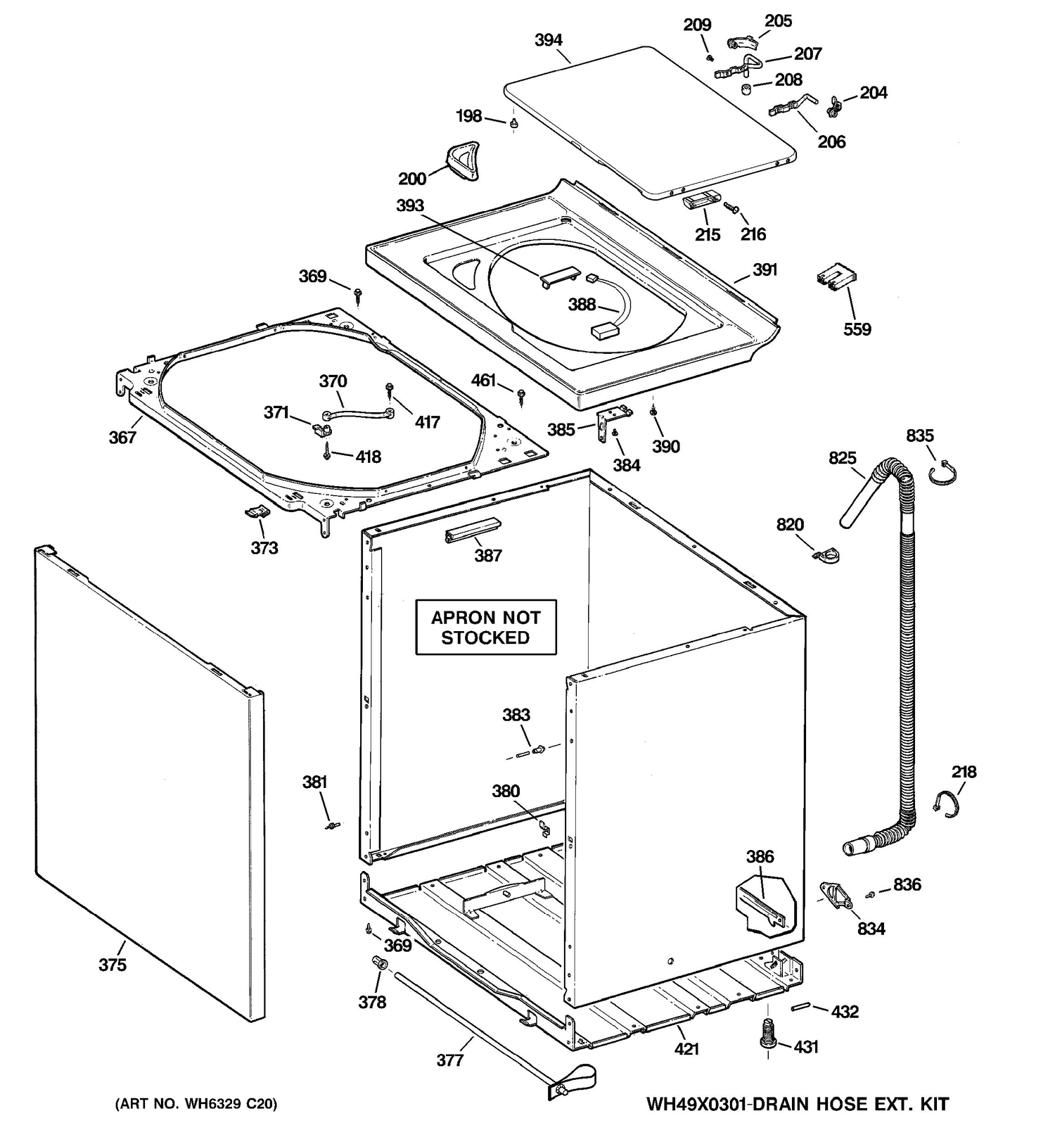 CABINET, COVER & FRONT PANEL Diagram and Parts List for EWA6500DCWW  General Electric Washer