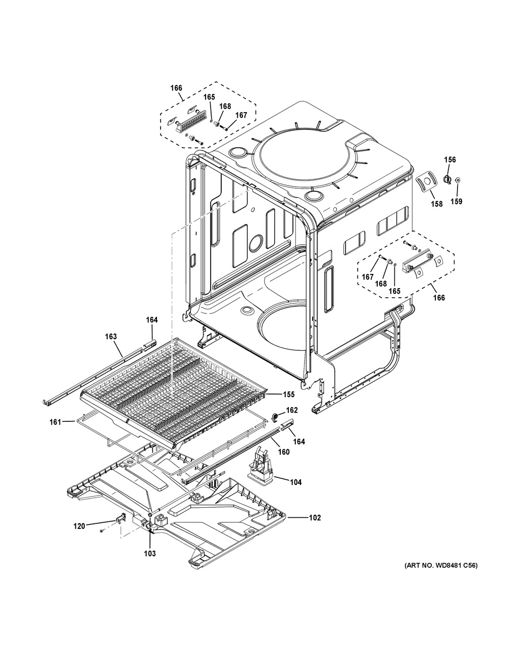 Body Parts (2) Diagram and Parts List for CDT875M5N8S5  General Electric Dishwasher
