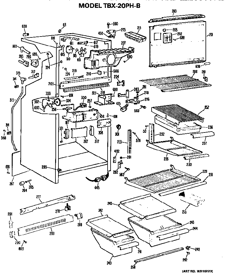 Cabinet Parts Diagram and Parts List for TBX20PHB  General Electric Refrigerator