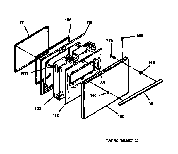 Door Diagram and Parts List for RB754YSAD  Hotpoint Range