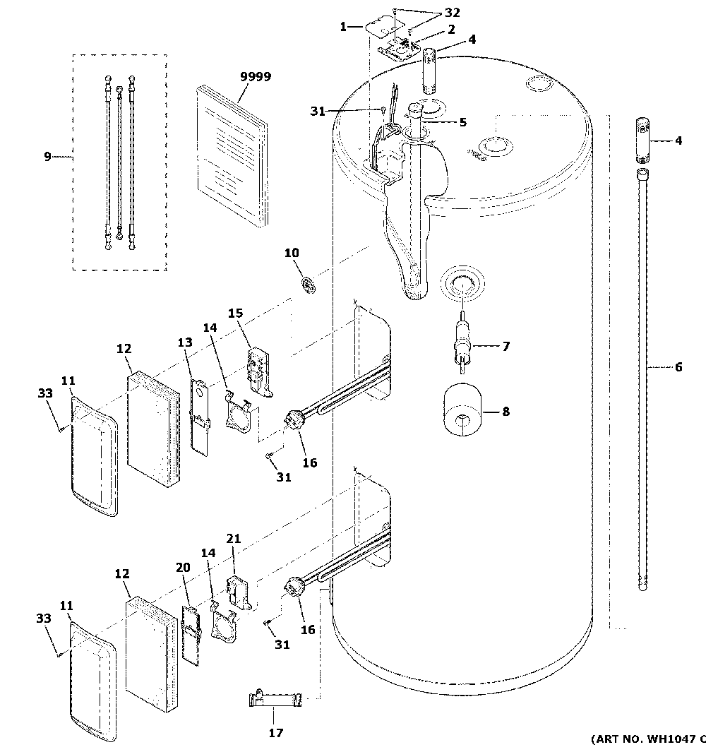 Water heater assembly Diagram and Parts List for GE30L08BAM01  General Electric Water Heater