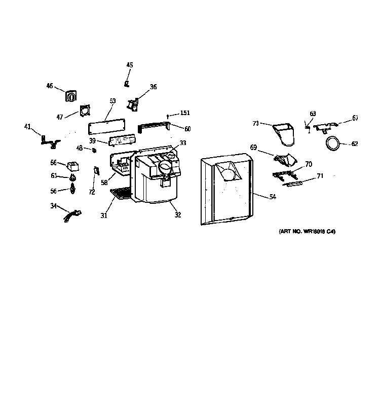 Dispenser Diagram and Parts List for 36359575991  General Electric Refrigerator