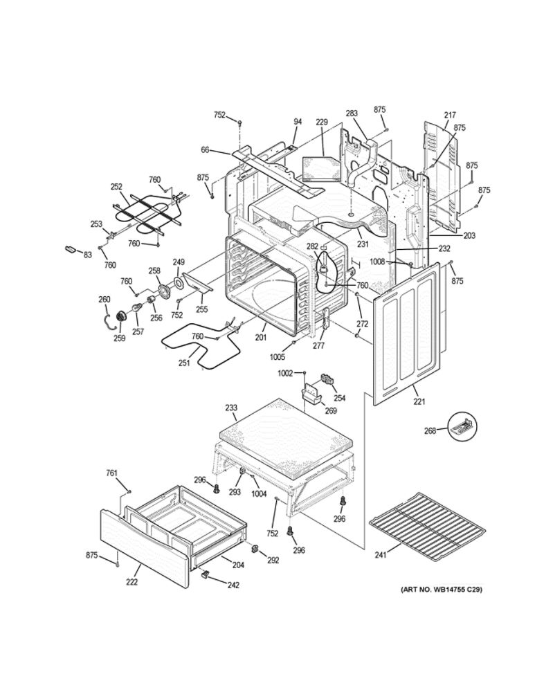Body Parts Diagram and Parts List for JBS60DK3BB  General Electric Range