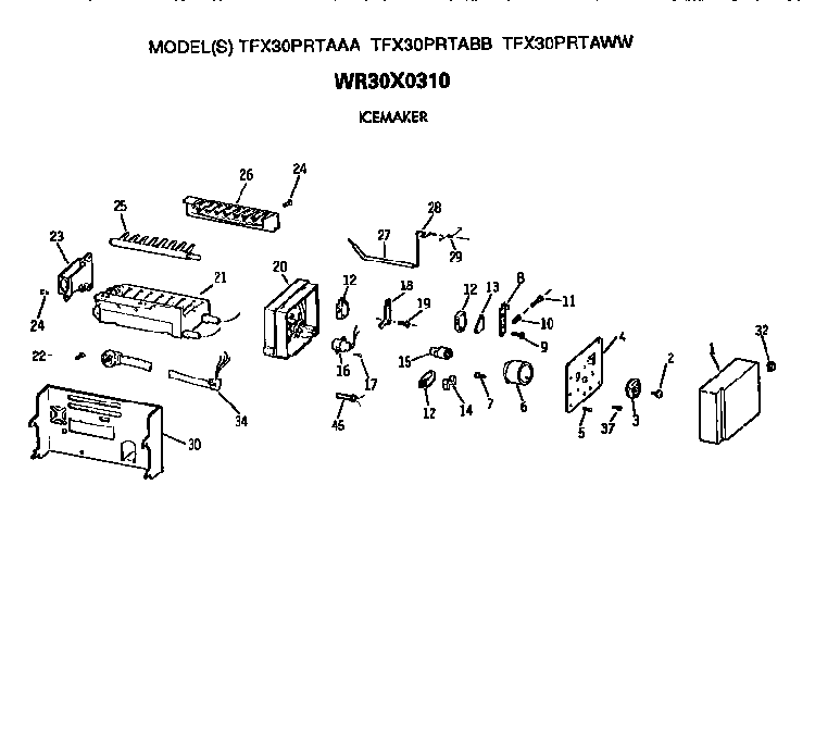 Icemaker Diagram and Parts List for TFX30PRTABB  General Electric Refrigerator