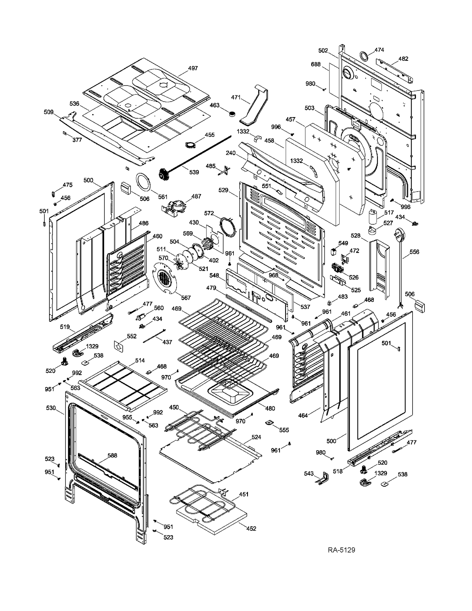 BODY PARTS Diagram and Parts List for PCB905SV1SS  General Electric Range
