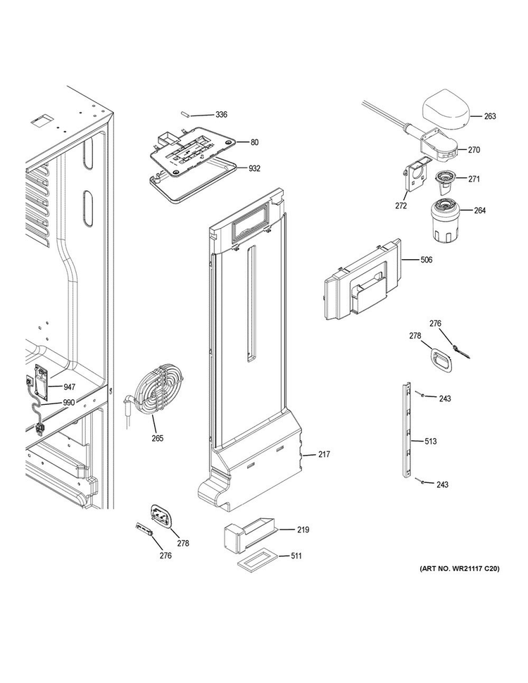 Fresh Food Section Diagram and Parts List for GNE25JSKBFSS  General Electric Refrigerator