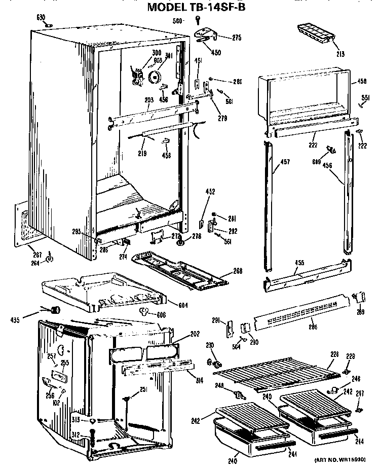 Cabinet Parts Diagram and Parts List for TB14SFB  General Electric Refrigerator